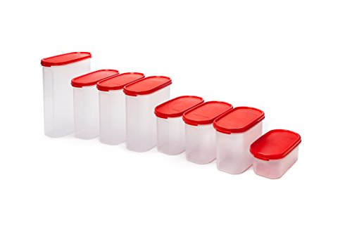 Image of Signoraware Oval Modular Multi-Purpose Plastic Containers Set of 8 with Lid for Kitchen Storage | Food Grade BPA Free Leak Proof (Set Contains -2.3Litersx1 1.7Litresx3 | 1.1 Litresx3 | 500mlx3 | Red)