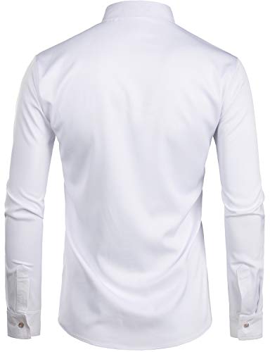 Zeroyaa Mens Hipster Design Golden Floral Embroidery Slim Fit Long Sleeve Mandarin Collar Shirts Tops Zzcl08 White X Large #TOP1