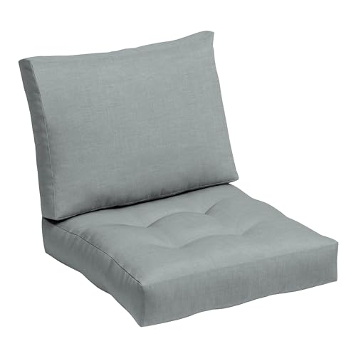Image of Arden Outdoor Plush Modern Tufted Blowfill Deep Seat Set, 24 x 24, Water Repellent, Fade Resistant, Deep Seat Bottom and Back Cushion for Chair and Sofa, Stone Grey Leala