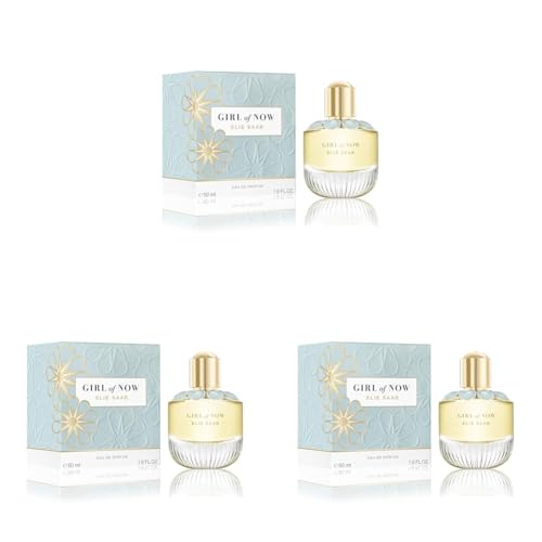 Elie Saab Girl of Now 50 ml – Eau de Parfum de Mujer – Fragancia Floral Gourmand – Adictivas Notas de Almendra, Flor de Azahar y Pachulí – Botella de Cristal Transparente (Paquete de 3)