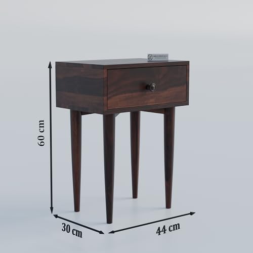 Image of Jangid Handicraft Solid Sheesham Wood Bedside Table for Bedroom | Wooden Bed Side Nightstand Table with Drawer Storage for Home & Hotels | Sofa Side Table for Living Room | Rosewood, Walnut Finish