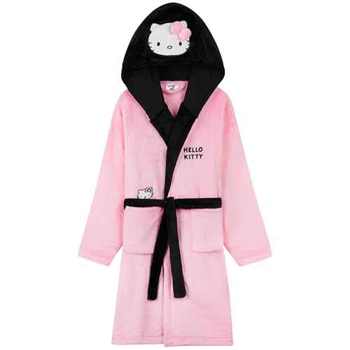 Image of Hello Kitty Sanrio Robe for Girls, Teens, Fleece Hooded Bath Robe Cozy Loungewear Cinnamoroll Kuromi Kawaii Gifts For Girls (9-10 Years, Pink Hello Kitty)