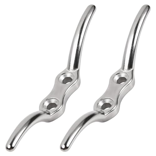 Uskerb 2PCS 113mm Silver Cleat Hooks - Heavy-Duty Stainless Steel Rope Cleats for Flagpoles Washing Lines and Outdoor Use Easy Installation