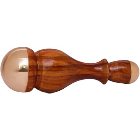 HEALTHANDWEALTH® Detox Bronze Kansa Wand Body and Foot Acupoint Massager | Unique Design - 2 in 1 Massager with Two Different Sizes of Kansa Cups. Comfortable Grip Massage Tool Teak Wood Handle Cover