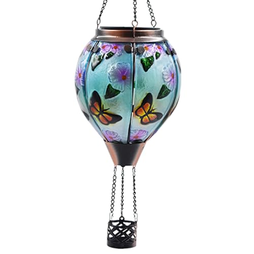 Lanterne solaire montgolfière en verre soufflé et métal pour extérieur