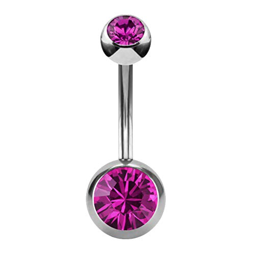 eeddoo Bauchnabel-Piercing Banane Doppelkristall Silber Edelstahl Pink 10 mm