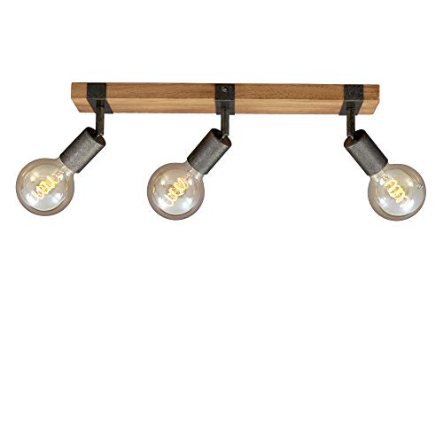 BRILONER - Plafoniera, Lampada da soffitto, faretto retrò, vintage, girevole e orientabile, 25W, 3x E27 non incluse, metallo-legno, colore: grigio piombo, 480x100x90mm (LxPxA)