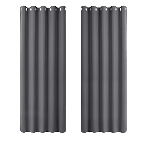 PONY DANCE Blackout Thermal Curtains 66x72 Inch for Living Room Grey Blackout Curtains Eyelet Lounge Curtains for Window Treatment Bedroom/Nersery Curtains & Drapes, W66 X L72, Gray