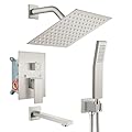 gotonovo Shower System with Tub Spout Wall Mounted Rain Shower Head and Handle Combo Shower Faucet Set with Valve, 8 Inch, Brushed Nickel