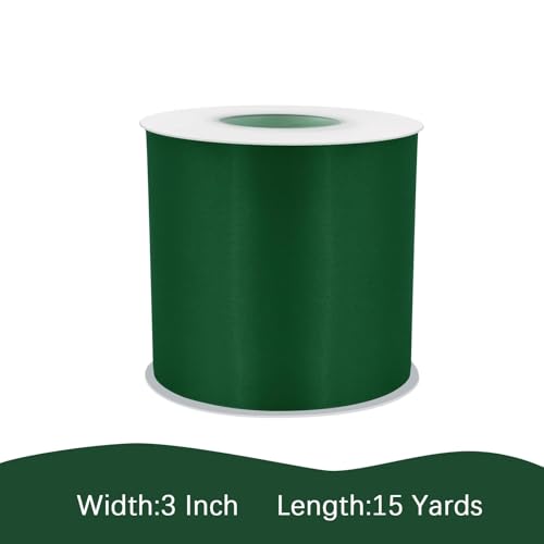 Image of Forest Green Satin Ribbon 3 inch X 15 Yards Polyester Ribbon for Gift Wrapping Very Suitable for Weddings Party Hair Bow Invitation Decorations and More