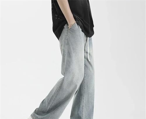 Mens Jeans Summer Thin Loose Wide Leg Drawstring Straight Vintage Wash Denim Pants Streetwear4