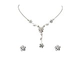 Picture of Faship Gorgeous Clear Crystal Rose Gold Plated Floral Necklace Earrings Set - Clear/Rose Gold Plated