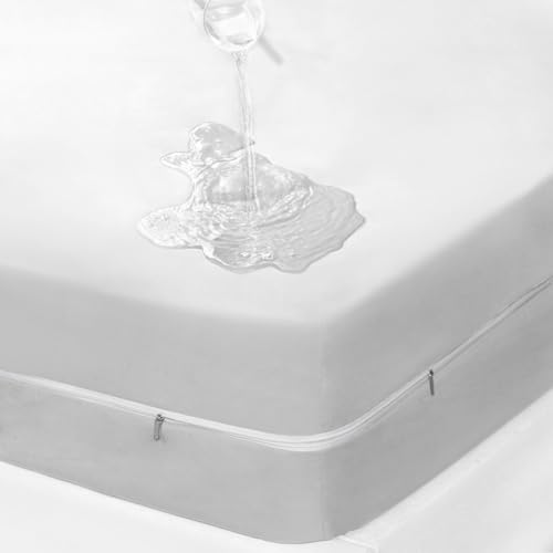 DUJUIKE Funda de colchón Impermeable, Protector de colchón con Cremallera, Impermeable, Suave, Resistente a chinches y ácaros del Polvo, hipoalergénico, Lavable a máquina (Blanco, 160 x 200 x 20 cm)