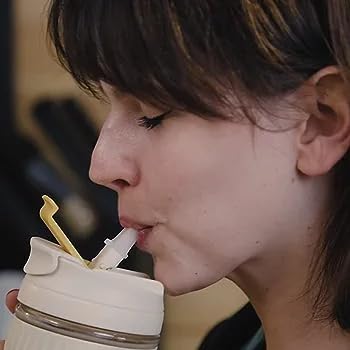 Image of Kamvy Reusable Glass Coffee Sipper with Lid and Straw, 350ml Leakproof Tumbler Travel Mug, Iced Tea Cup for Juice, Smoothies, Cocktail, Beer Any Cold Hot Drinking Cups Pack of 2 (Multi Color)