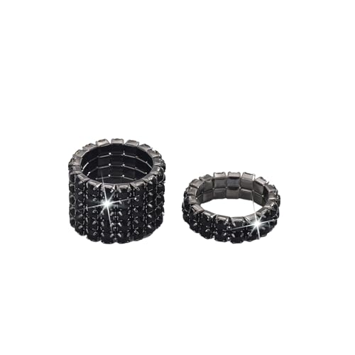 Floruvia 2 pièces Ensemble de bagues extensibles en cristal noir pour femmes, Bagues de cheville élastiques en strass scintillants, Bijoux de doigts...