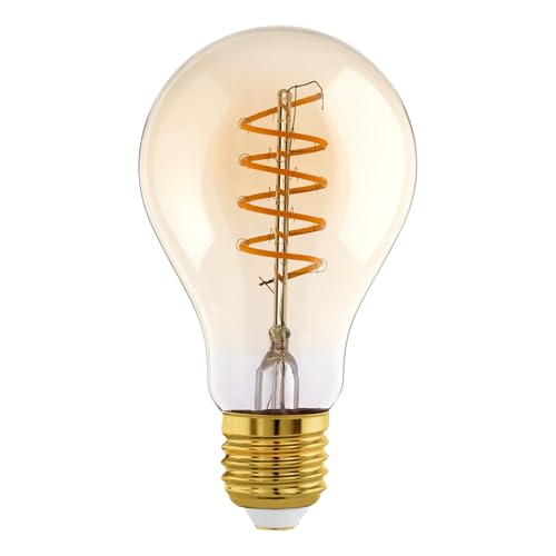EGLO E27 Lampe dimmbar, Spiral LED Glühbirne, Vintage Leuchtmittel für Retro Beleuchtung, 8 Watt (entspricht 60 Watt), 806 Lumen, warmweiß, 2700 K, Edison Birne A60, Ø 6 cm