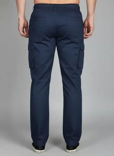 Image of Vogaan Men's Cotton Cargo Pants | Casual Trousers for Men | Comfortable Lower for Men | Breathable Pants with 6 Pockets & Drawstring Elastic Waistband