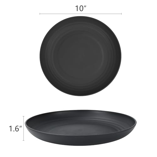 Image of Homienly Dinner Plates Set of 8 Alternative for Plastic Plates Microwave and Dishwasher Safe Wheat Straw Plates for Kitchen Unbreakable Plate Set (Black, 10 inch)