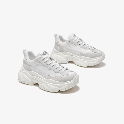 Image of BEAU TODAY Womens Chunky Sneakers, Walking Shoes for Women, Lace up Comfortable Platform Fashion Dad Sneakers Off White US Size 5