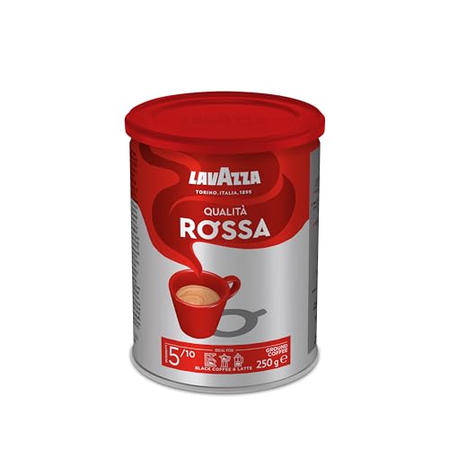 Los 10 mejores cafe molido starbucks filtro para goteo Lavazza, Qualità Rossa, Café Molido Natural, Ideal para Cafetera Italiana, de Filtro y Francesa, con Notas Aromáticas de Chocolate, Arábica y Robusta, Intensidad 5, Tueste Medio, Lata de 250 g