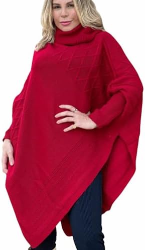 Poncho Feminino Outono Inverno Tricot Bico Cor Vermelho