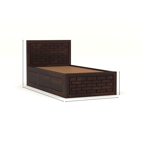 Image of Solid Sheesham Wood Single Size Bed with Box Storage for Bedroom Living Room Single Cot for Home Wooden Palang for Hotel (Walnut, Size 6 * 3)