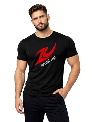 Image of 3Colors Men's Active Polyester T-Shirt | Quick Dry Gym & Sports Wear | Breathable Stretch Workout Tee | Slim Fit Training Running T-Shirt-RED Level UP