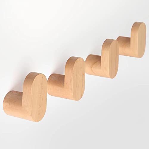 Wood Wall Hooks, Modern Minimalist Wood Hooks Wall Mounted, Natural Wooden Wall Coat Hook Rack, Wooden pegs for Hanging Hat, Towel, Robe, Bag (Pack of 4pcs)