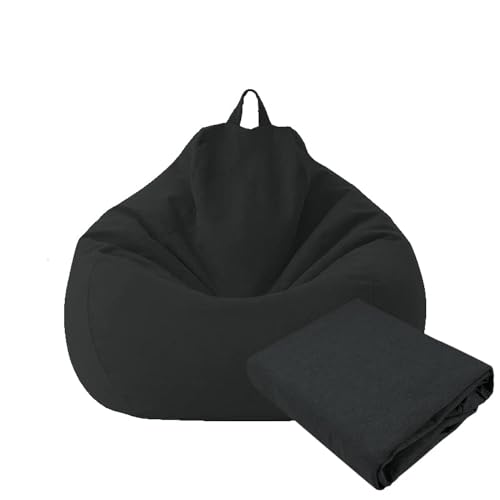 Image of Large Small Lazy Sofas Cover Chairs Without Filler Linen Cloth Lounger Seat Bean Bag Pouf Puff Couch Tatami Living Room Beanbags (Black, 70x80cm)