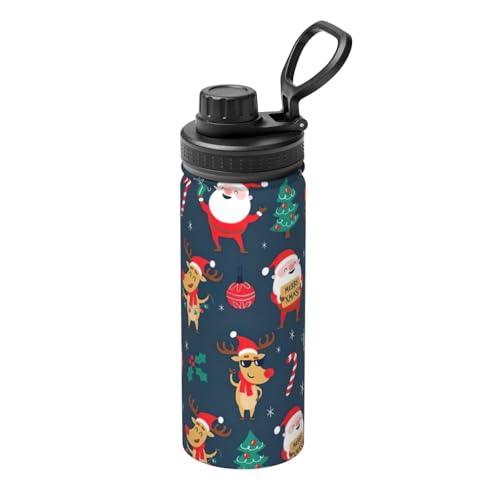Borraccia termica a doppia parete in acciaio inox con stampa natalizia con Babbo Natale, a prova di perdite, mantiene il freddo per 24 ore e 12 ore