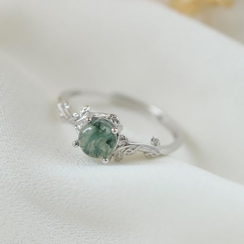 Natural Moss Agate Ring 925 Sterling Silver Round opening adjustable Green Moss Agate Ring Promise Ring Engagement Wedding Jewelry Gift for Women3