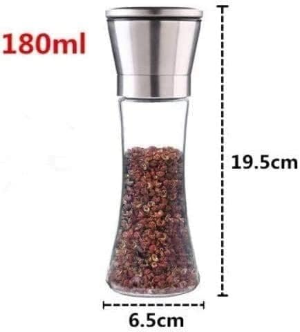 Miniatura 6 de Molinillo de sal y pimienta, juego de 2 molinos de sal y pimienta, núcleo de cerámica y metal de grosor ajustable con acero inoxidable y vidrio de