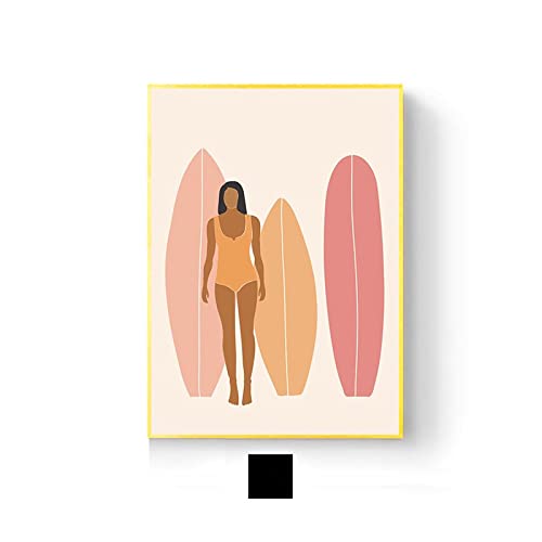 Affiche surf fille bohème triptyque plage et soleil