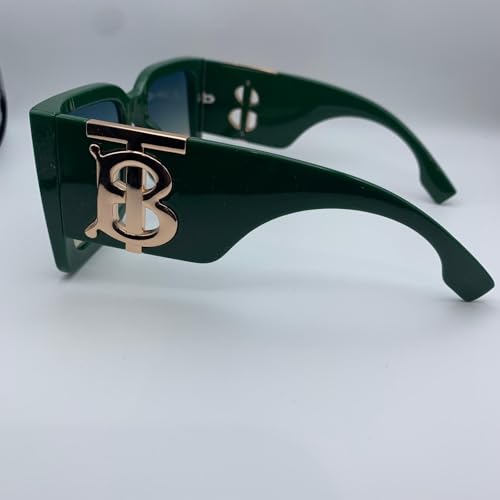 Sunglasses for WomenTrendy Thick Frame Luxury Designer Sun Glasses Modern Big Frame (Large Square (Grenn)3