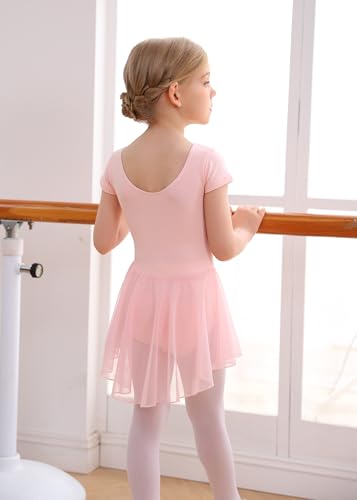 Image of MdnMd Girls Toddler Ballet Leotard with Skirted Short Sleeve Dance Gymnastic Ballerina Ballet Outfit Dress
