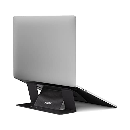 Image of MOFT Laptop Stand for Desk, Adhesive MacBook Computer Stand with 2 Adjustable Viewing Angles, Foldable and Portable Laptop Riser Compatible with 11 inch-16 inch Laptops, CarbonPU-Black(Adhesive Version)
