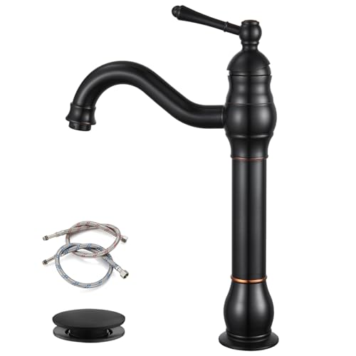gotonovo Single Handle Vessel Sink Faucet 360° Swivel Bathroom Faucet One Hole Farmhouse Lavatory Vanity Faucet Bowl Sink Mixer Tap with Pop Up Drain, Oil Rubbed Bronze