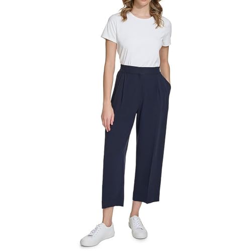 Calvin Klein Womens Elastic Waistband Workwear Cropped Pants Navy L