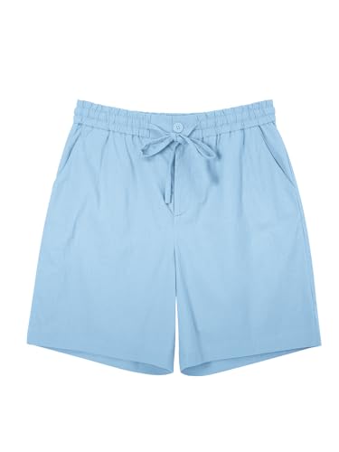Image of RQP Mens Cotton Linen Shorts Casual Drawstring 7inch Inseam Shorts Stretch Summer Beach Wear