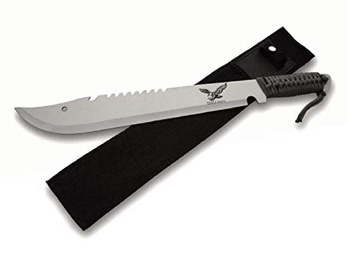 KOSxBO® Set XXL Machete 500mm mit Säge, Seilschneider und Nylontasche im klassischen Survival Blade Style - Prepper - Zombie Dead - Hunter, Silber schwarz