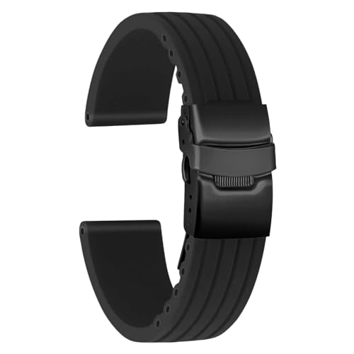 ULLCHRO Correa Reloj Calidad Alta Recambios Correa Relojes Caucho Stripe Pattern - 16mm, 18mm, 20mm, 22mm, 24mm Silicona Correa Reloj con Negro Acero inoxidable Hebilla desplegable (16mm, negro)