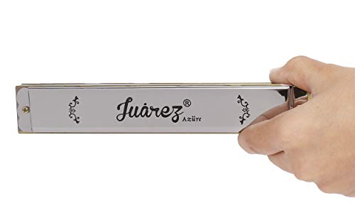 Image of JUAREZ JRH24A Professional Blues Harmonica Key of C Scale | Mouth Organ | Cover - Stainless Iron | Comb - Abs | Reed - Brass with Case Silver