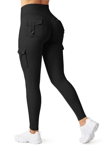 Aoysky Womens Workout Cargo Leggings with Pockets High Waisted Hidden Scrunch Butt Lifting Booty...