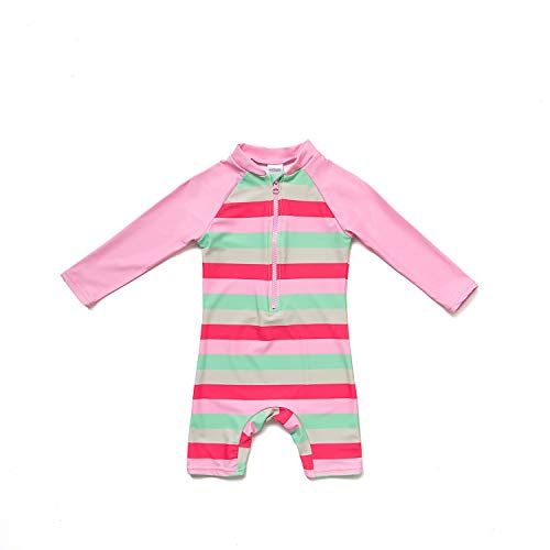 ADAVERANO Baby Girls Sunsuits/Swimsuits UPF 50+ One Piece L/S Rashguards(Pink Stripe,3-6M)