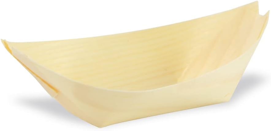 PacknWood 210BBOIS11- Medium Wooden Boats Trays,Biodegradable Wooden Boat for Food-Disposable Wooden Appetizer,Cocktail Parties,Picnics,Weddings,Wooden Food Eating Trays 2.5oz 3.74x2.87x1.3 |800 pcs