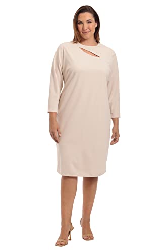 Maggy London Women's Plus Size Long Sleeve Keyhole Neck Scuba Crepe Sheath Dress Office Workwear Event Guest Of Wedding, Horn, 16W #TOP4