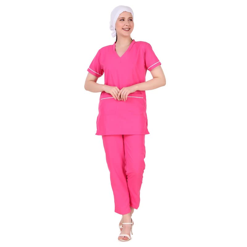 Epicure WearsEpicure Wears Uniforms Unisex Women's | Men polyster Scrub Suit - Ideal for Doctors, Dentists and Healthcare Professionals (Dark Pink_M)