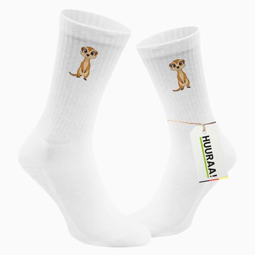 Huuraa Unisex Socken Erdmännchen Comic 42/46 White Baumwolle Tennissocken Geschenkidee