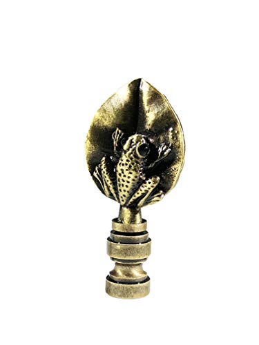 Image of Royal Designs, Inc. Decorative Leaf Frog Lamp Finial Antique Brass, Set of 2