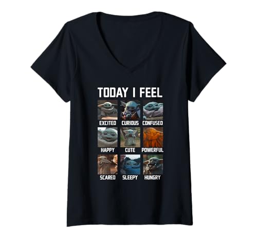 T-shirt col V Grogu Star Wars en coton doux pour fan de la saga